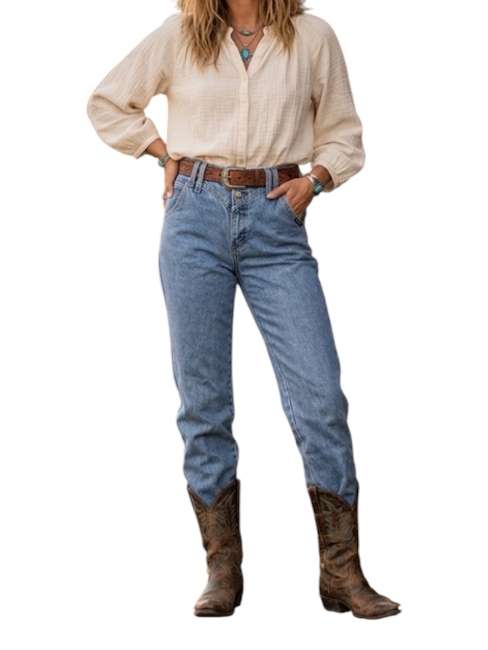 Vintage Rockies Slim Long Hi-Rise Western Cowgirl Rodeo Denim Blue Jeans Size 12